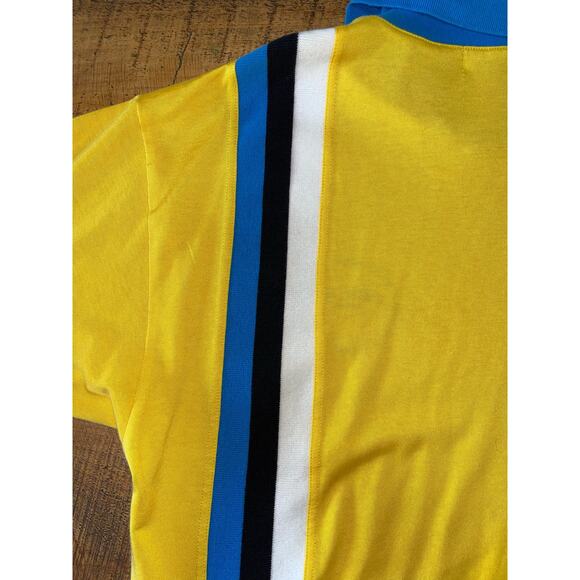 Mens FILA Vintage 90s Yellow Blue White Short Sleeve Striped Collared Shirt M - Picture 9 of 9